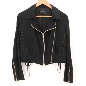 Olivaceous Moto Jacket Womens Size S Black Side Lace Up Biker Cropped Zipper